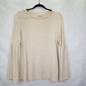 Philosophy Sweater Women's Med Long Bell Sleeve Oatmeal Beige Stretch Knit Top